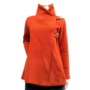 Ark Imports Fleece Jacket Orange Funnel Neck Button Front Earthy Fall Cozy M